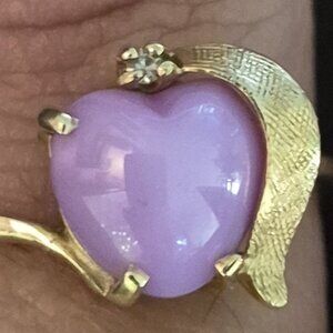 Romantic 14K Yellow Gold Ring with Pink Heart Gemstone and Diamond Accent